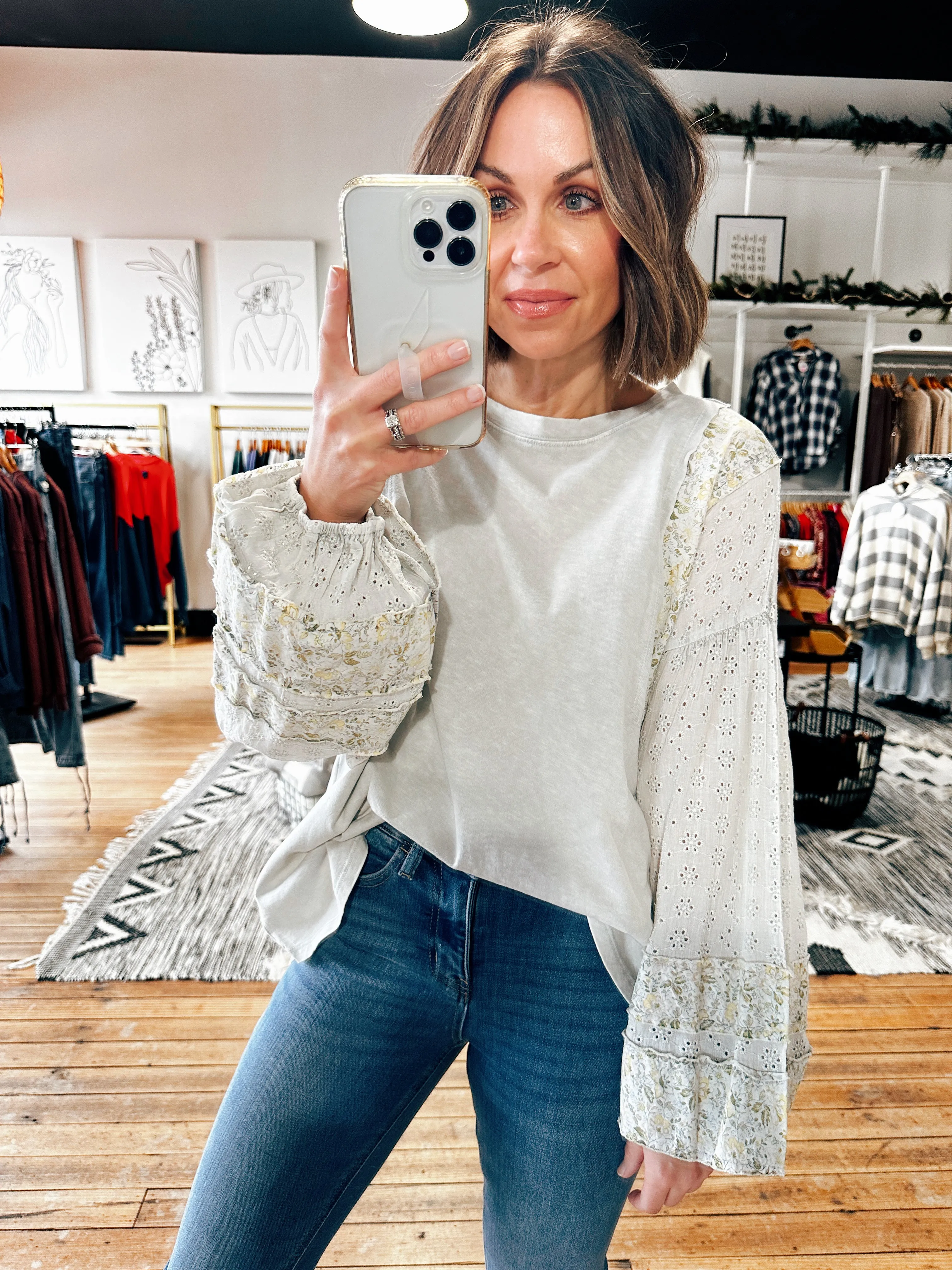 Demi Washed Mixed Print Slub Top