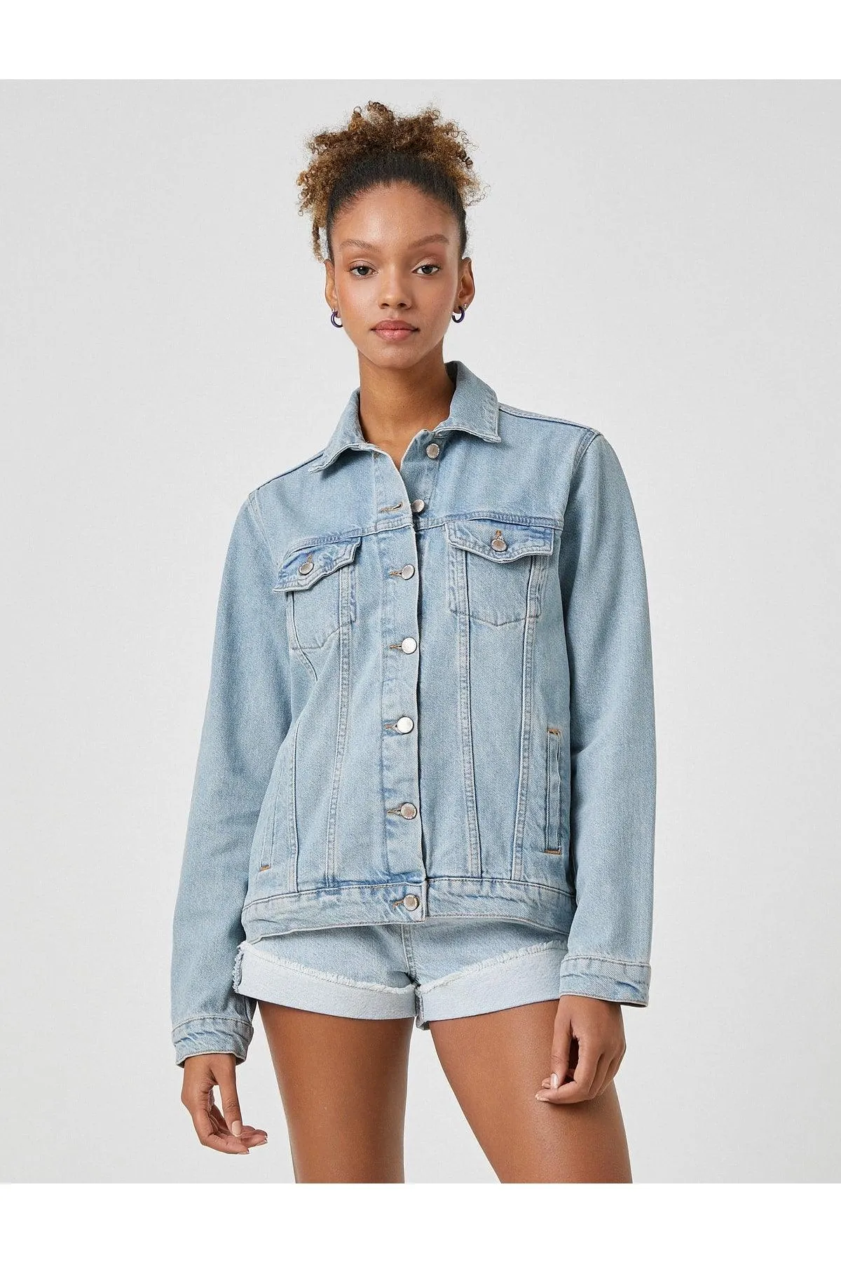 Denim Jacket Shirt Collar Long Sleeve Pocket Detailed