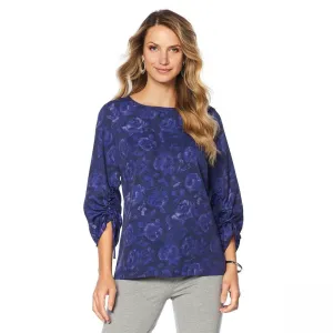 DG2 by Diane Gilman Women's Floral Cinch Sleeve Blouse