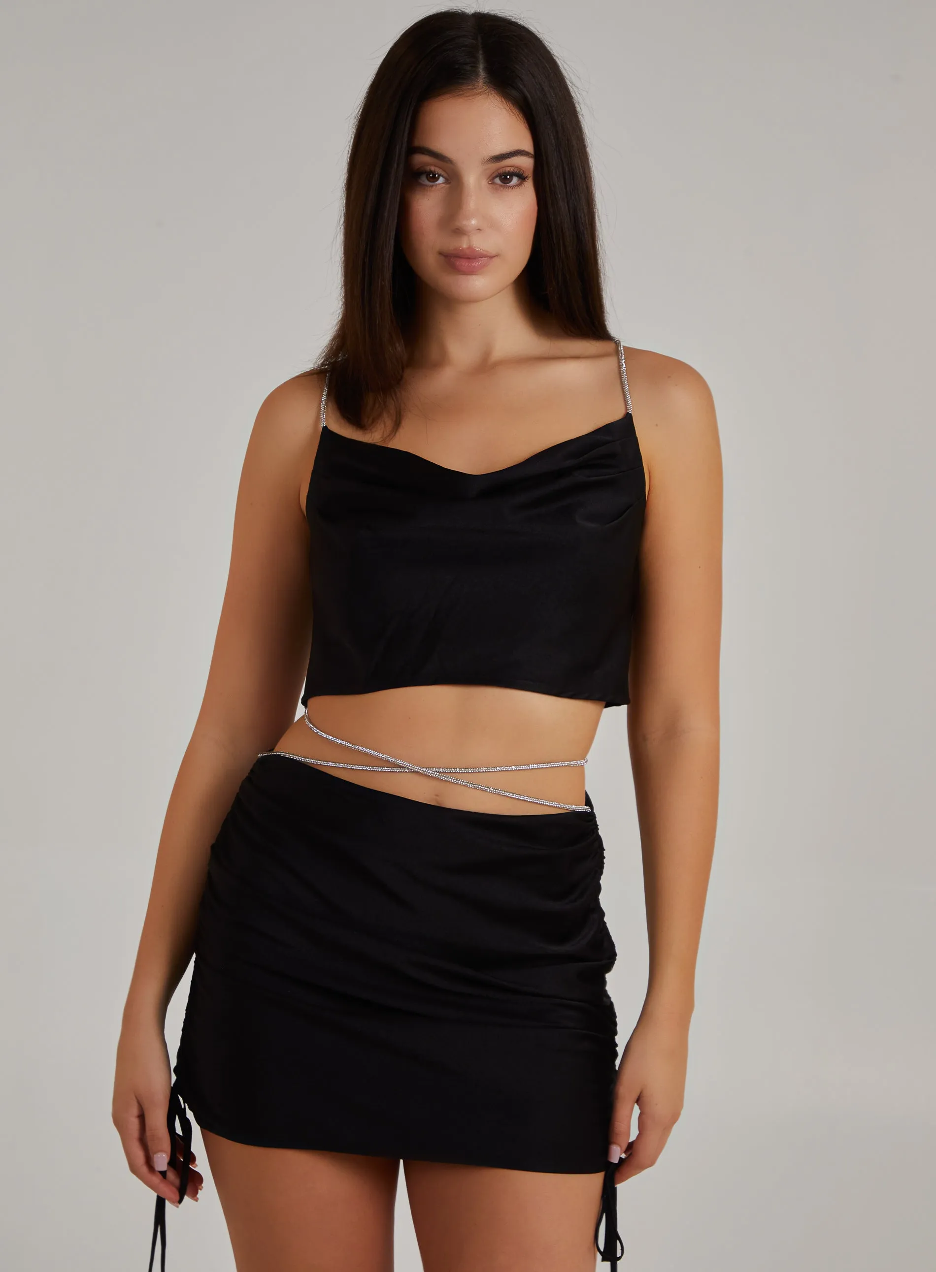 Diamante Strap Cowl Neck top