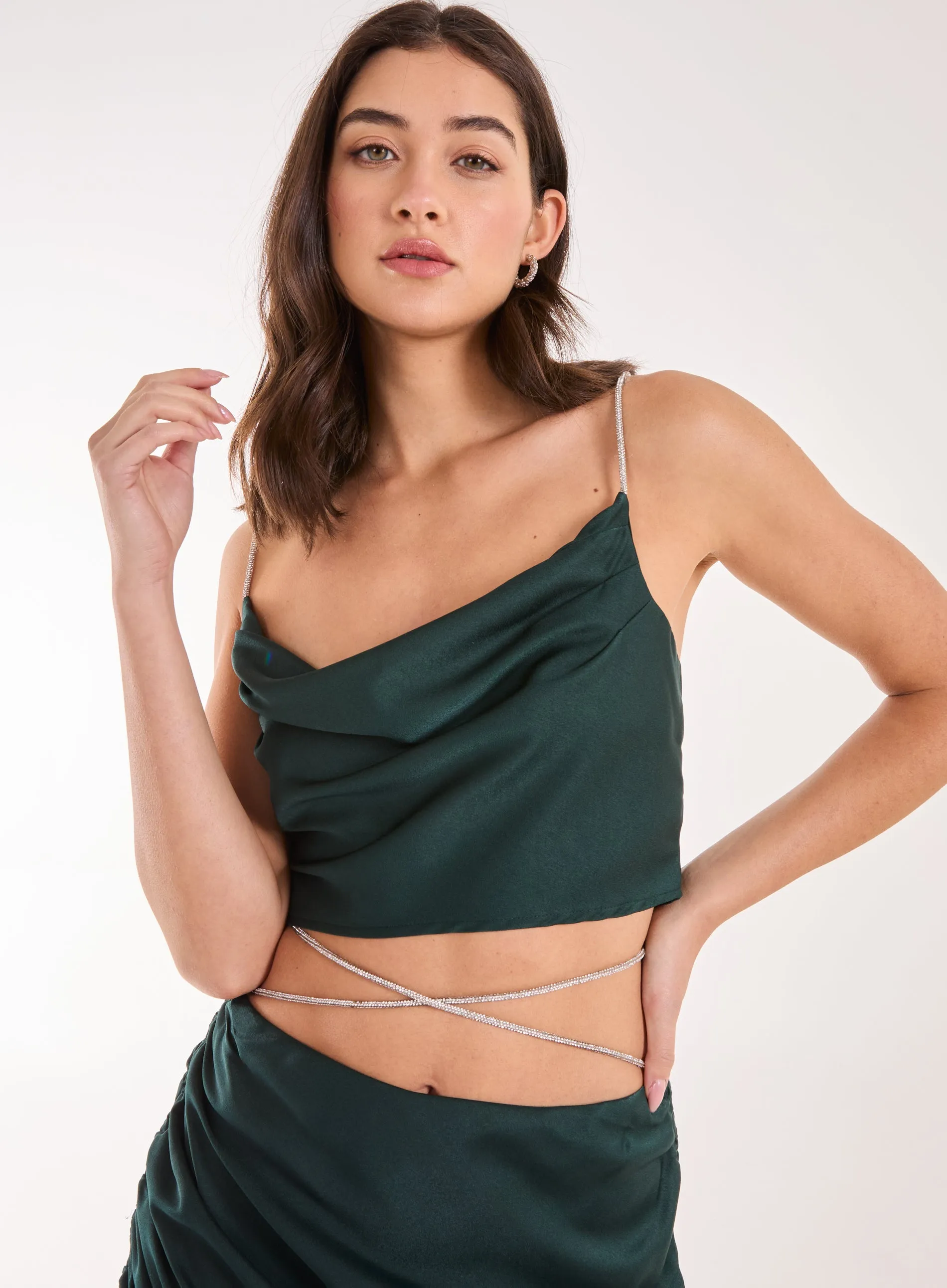Diamante Strap Cowl Neck top