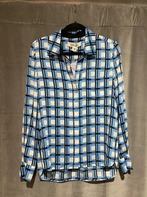 Diane Von Furstenberg Long Sleeve Silk Plaid Blouse