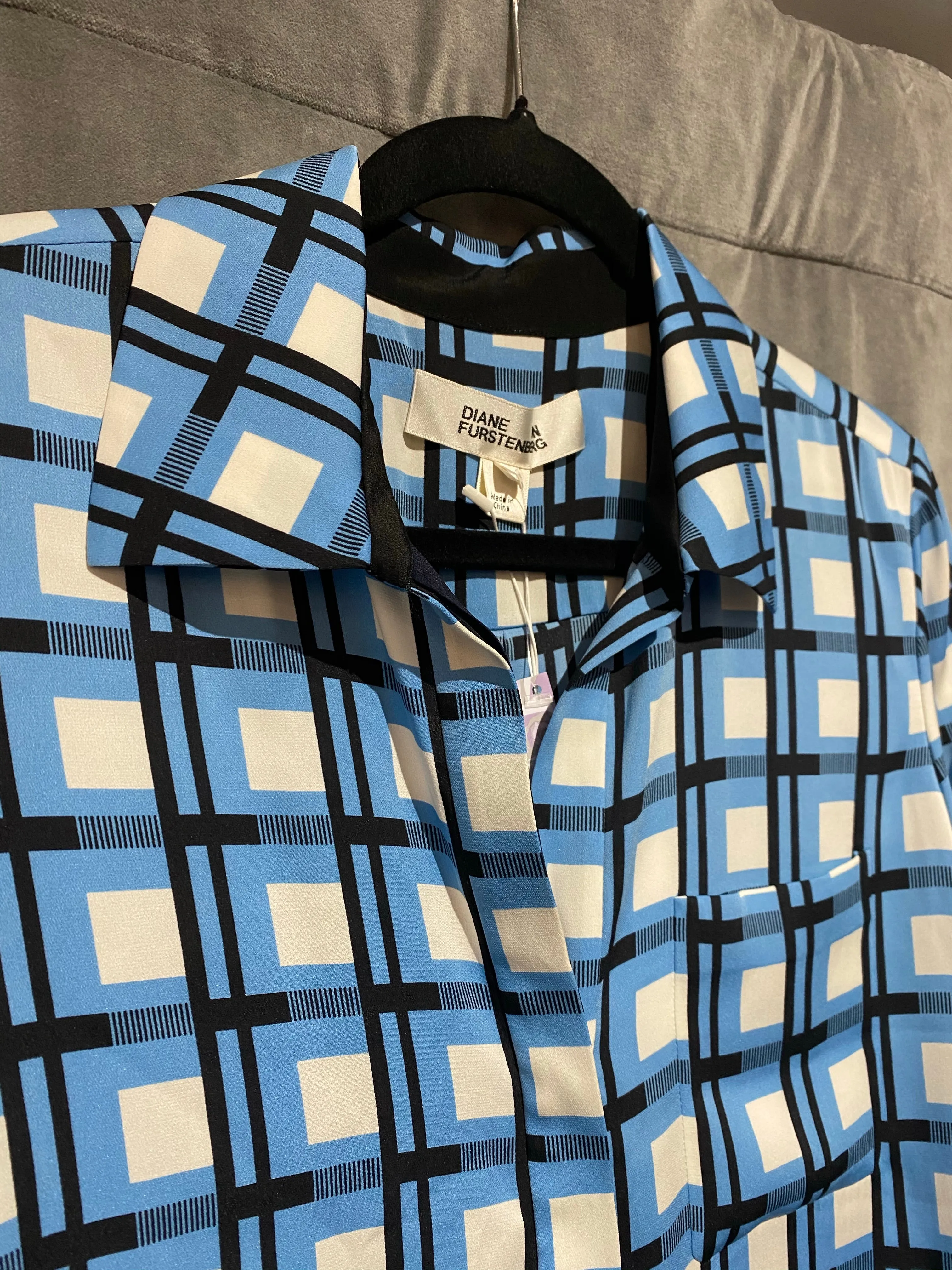 Diane Von Furstenberg Long Sleeve Silk Plaid Blouse