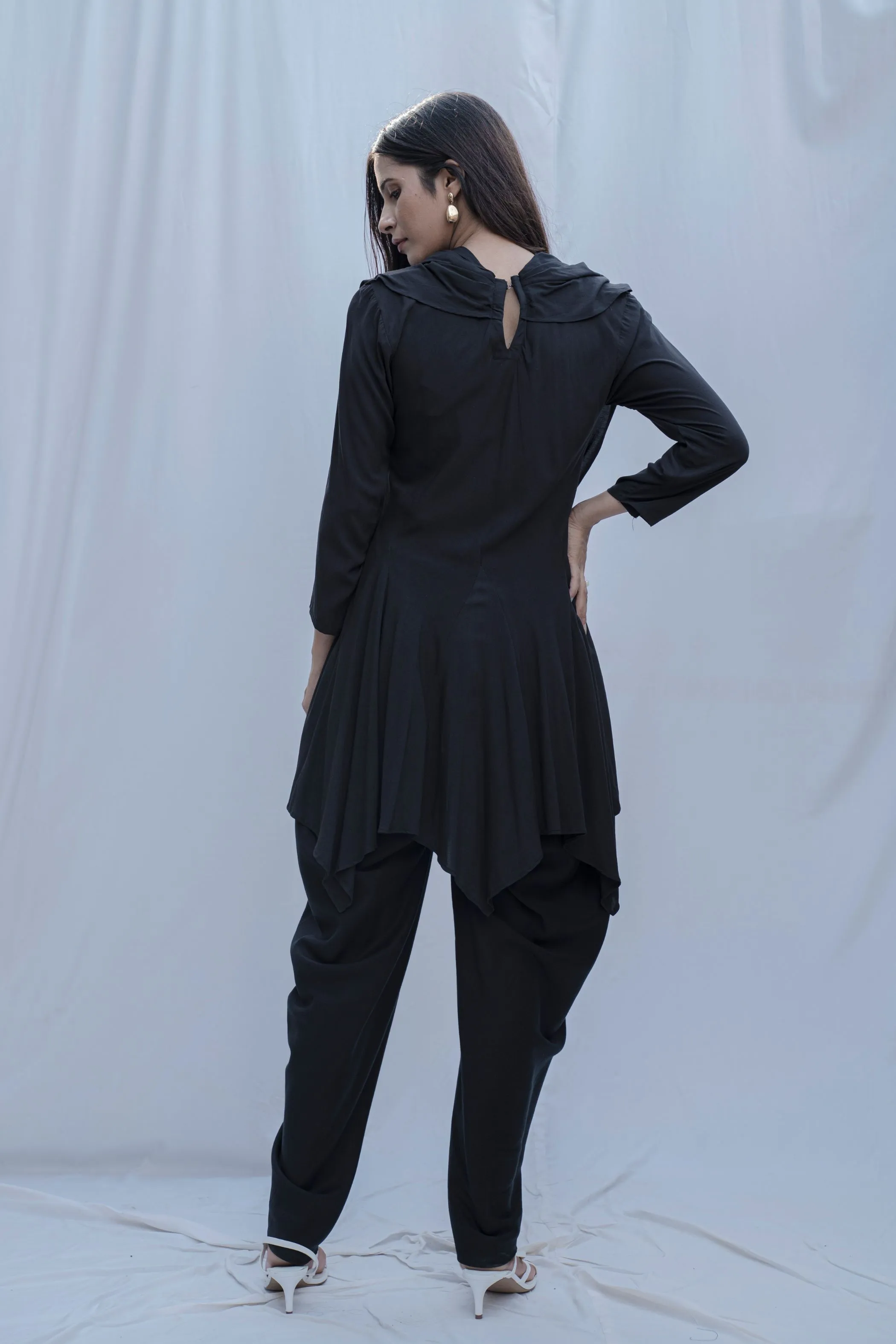Dream Cowl Top and Tulip Dhoti Set in Black
