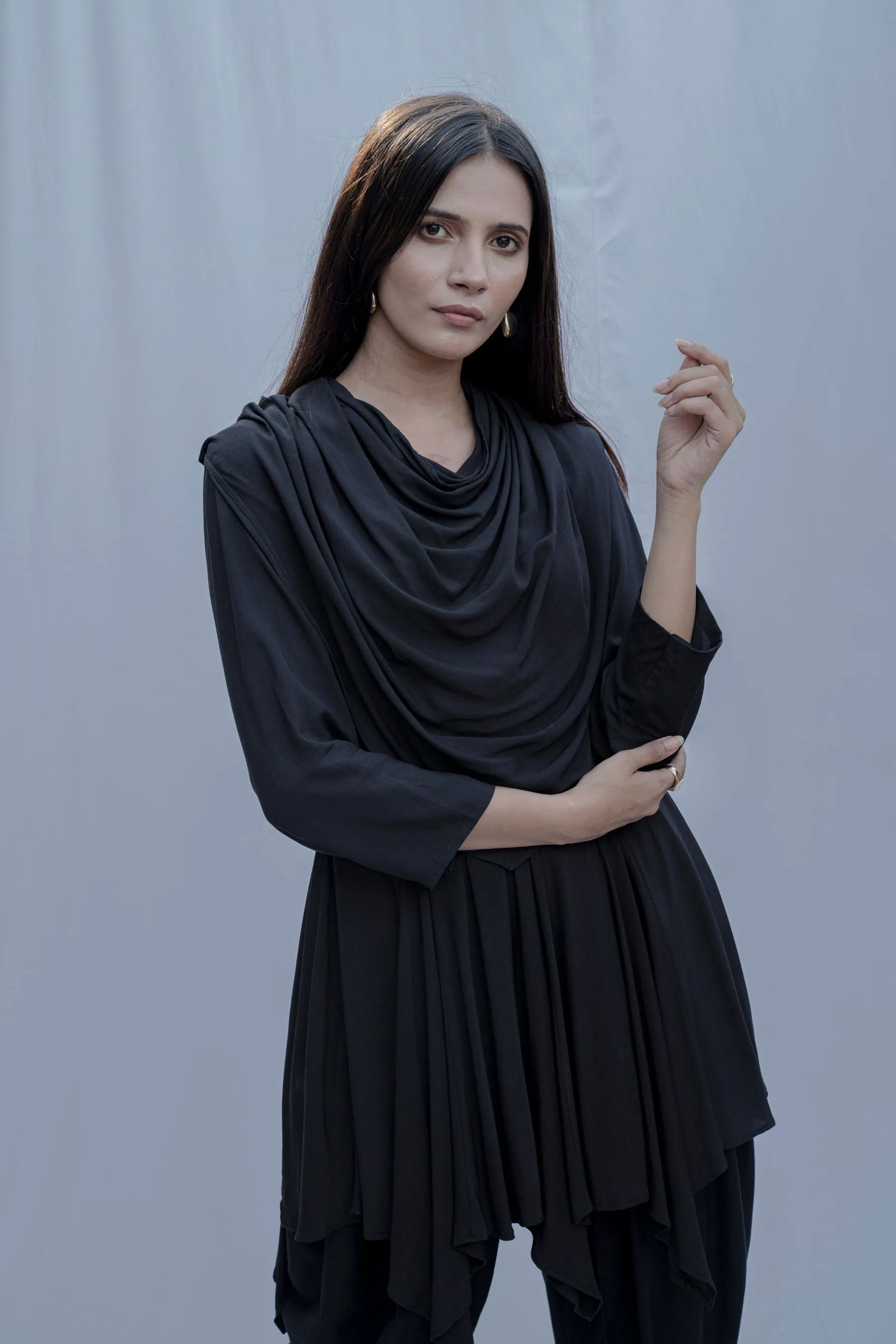 Dream Cowl Top and Tulip Dhoti Set in Black