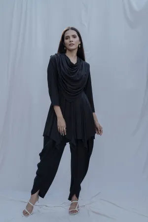 Dream Cowl Top and Tulip Dhoti Set in Black