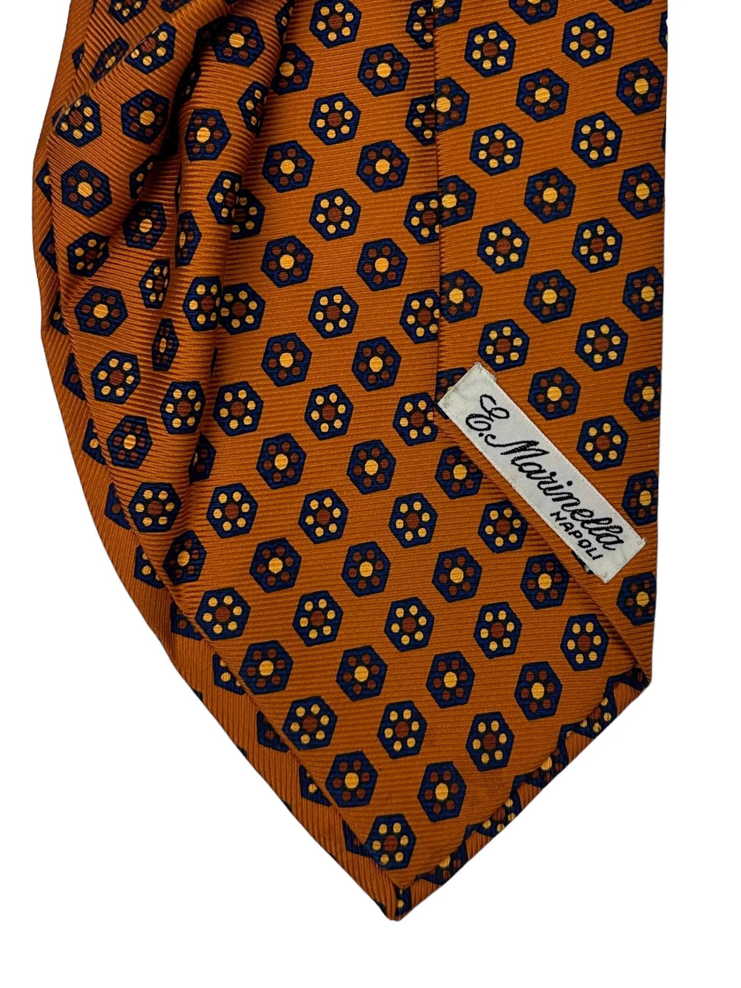 E. Marinella 7-Fold Orange Geometric Silk Tie