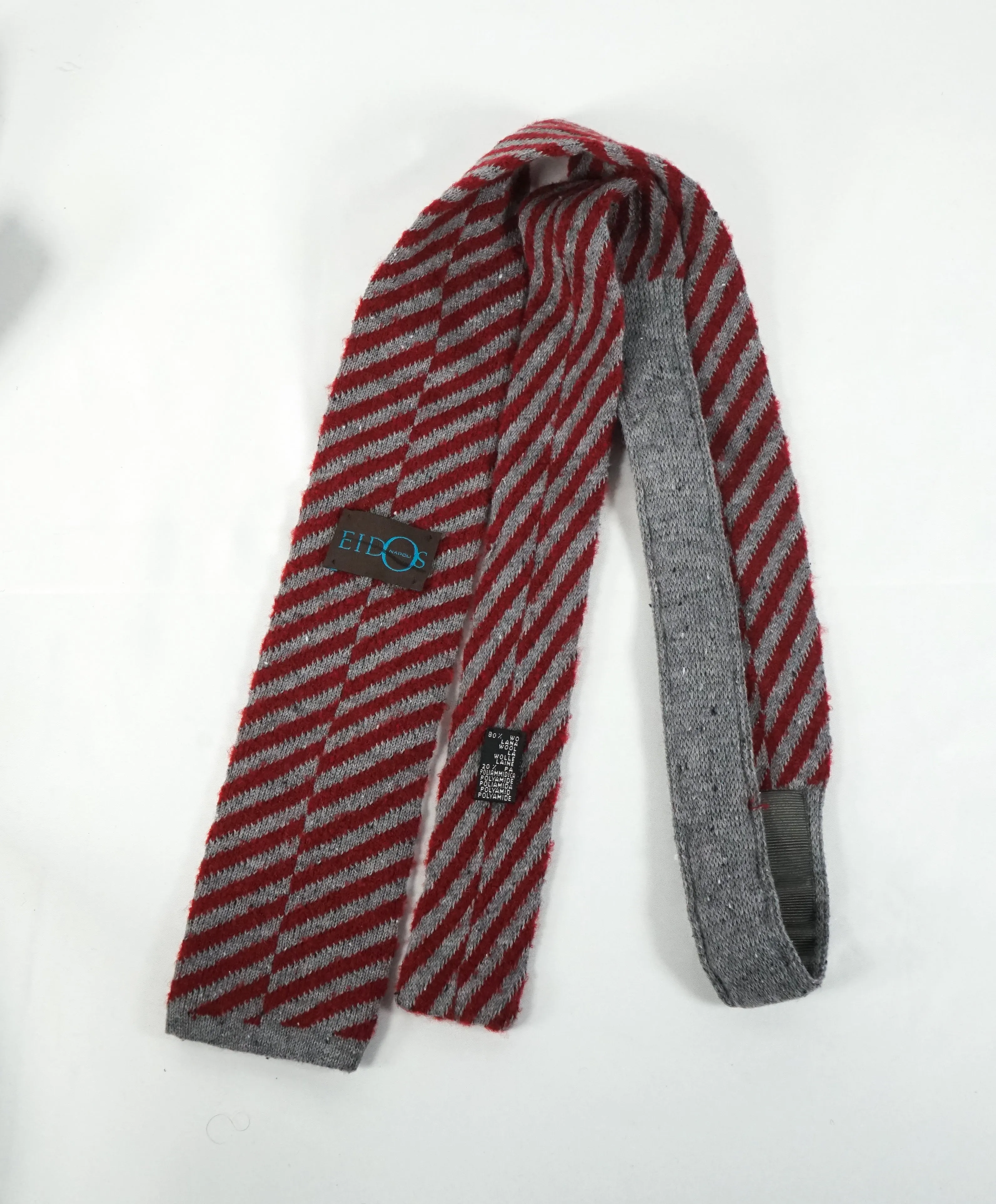 EIDOS - Diagonal Red & Gray Wool Knit Tie -N/A