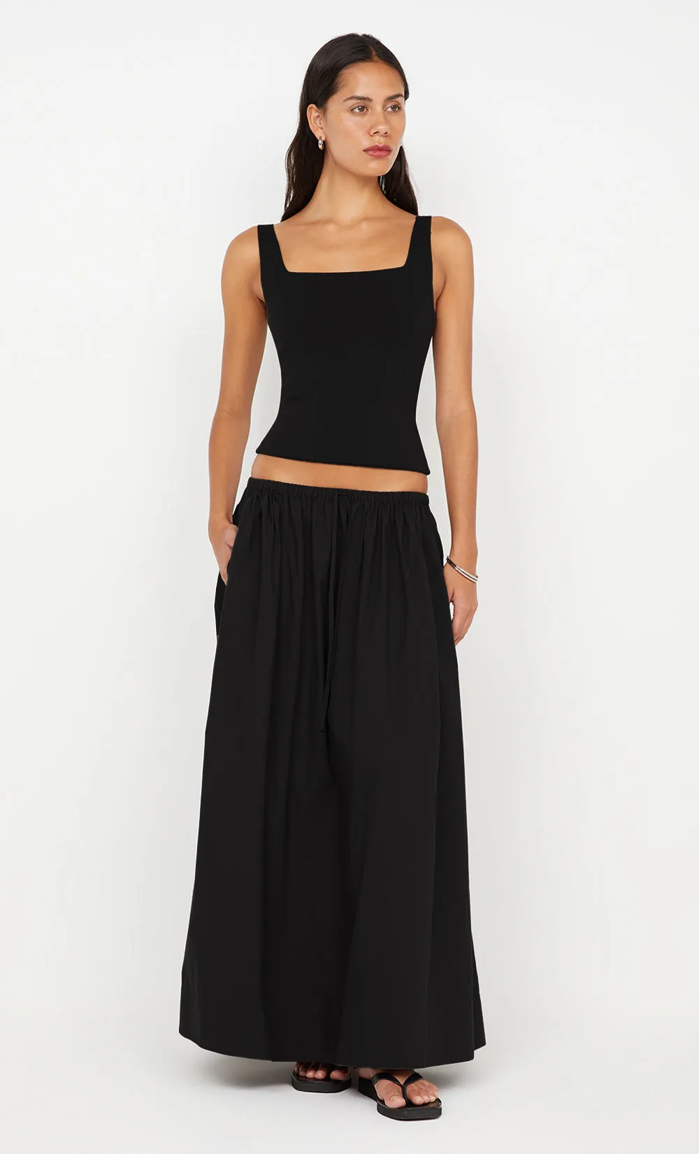 ELEANOR DRAWCORD MAXI SKIRT - BLACK