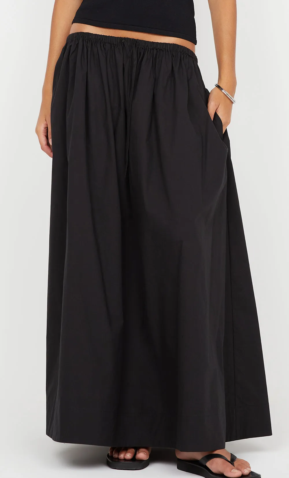 ELEANOR DRAWCORD MAXI SKIRT - BLACK