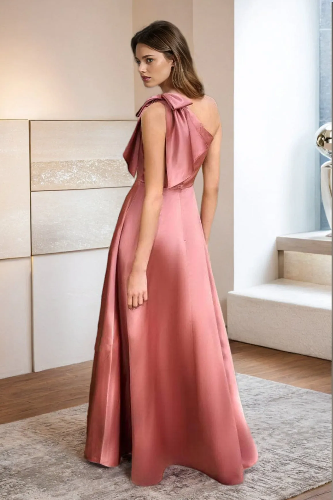Elegant One Shoulder Watermelon A Line Split Prom Dresses