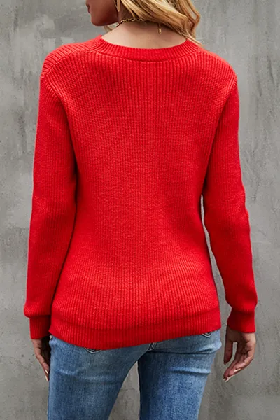 Elegant Patchwork Hollowed Out Contrast O Neck Tops Sweater