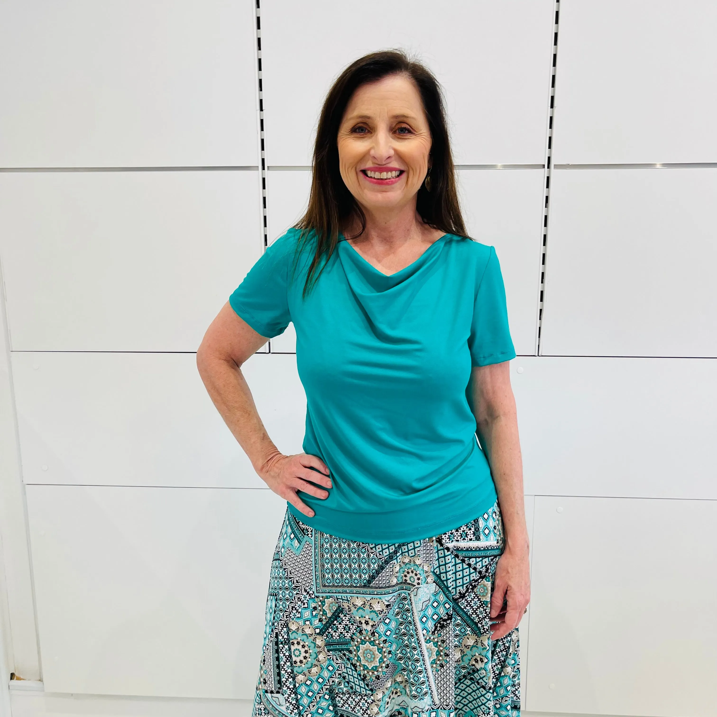 Emerald Short Sleeve Cowl Neck Top