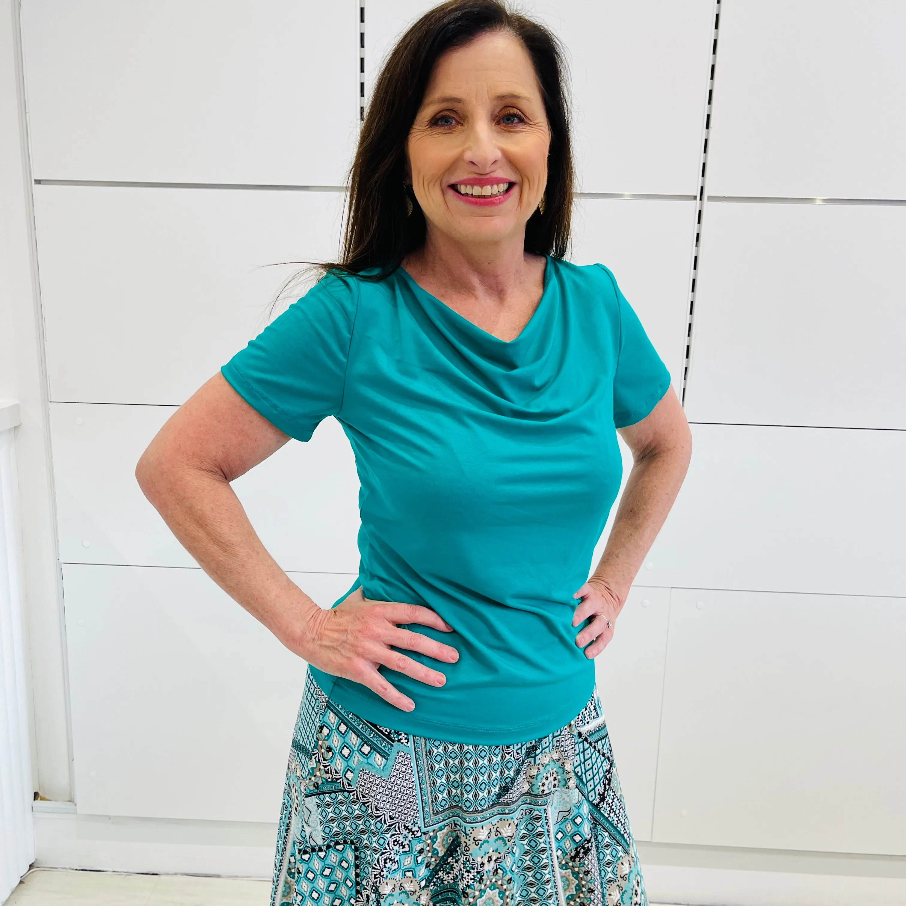 Emerald Short Sleeve Cowl Neck Top