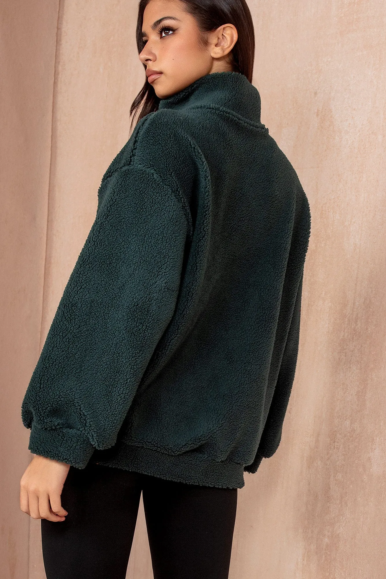 Emery Forest Green Teddy Half Zip
