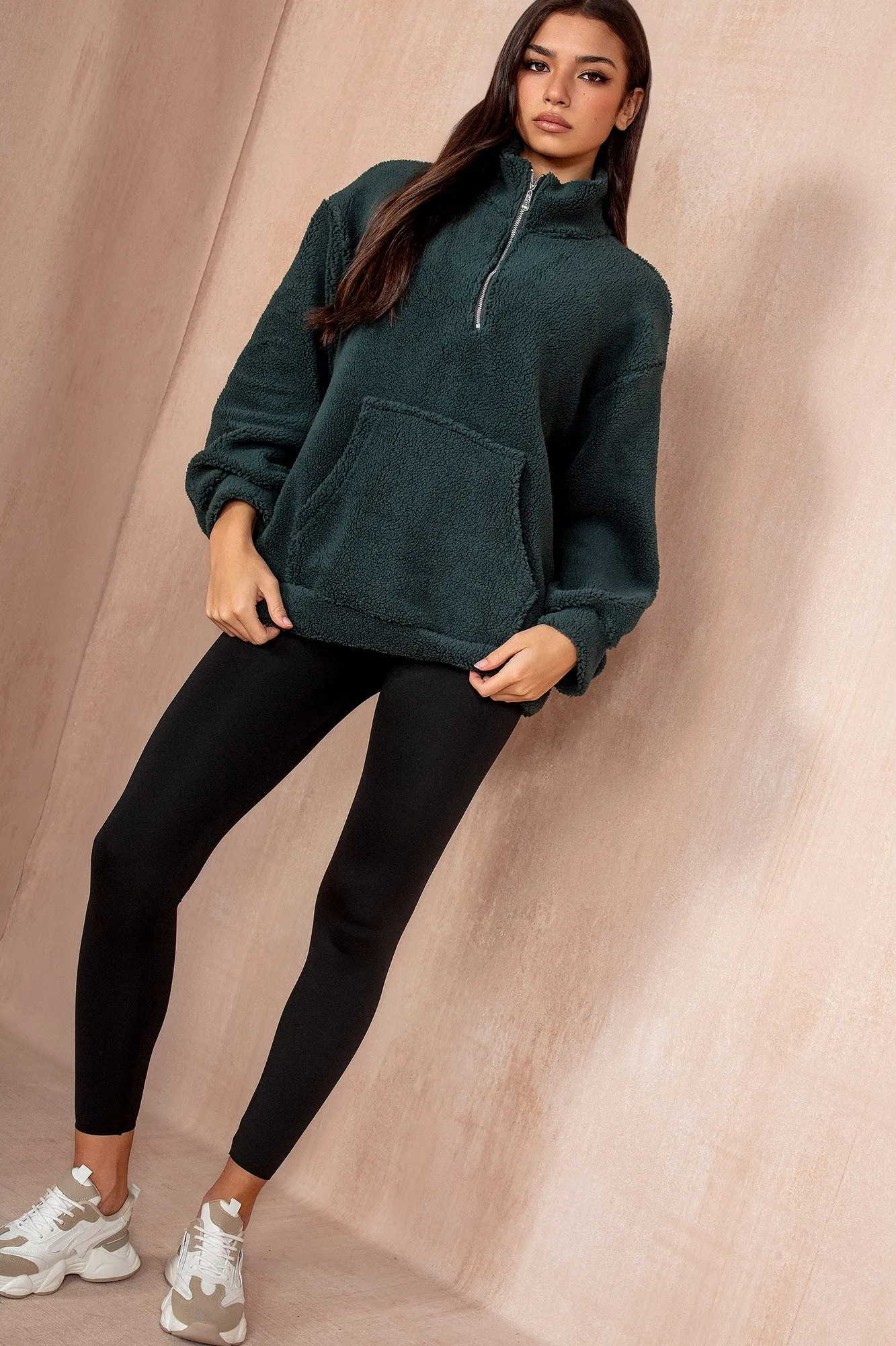 Emery Forest Green Teddy Half Zip