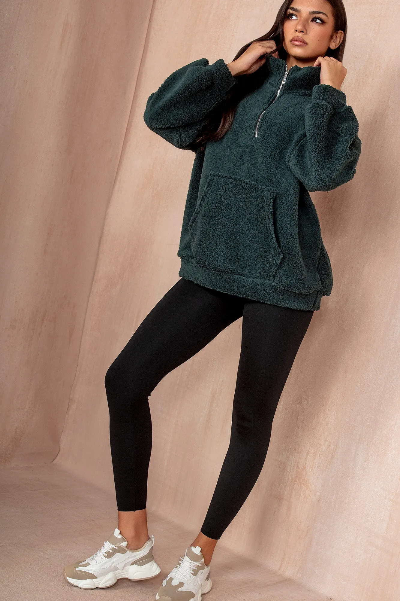 Emery Forest Green Teddy Half Zip