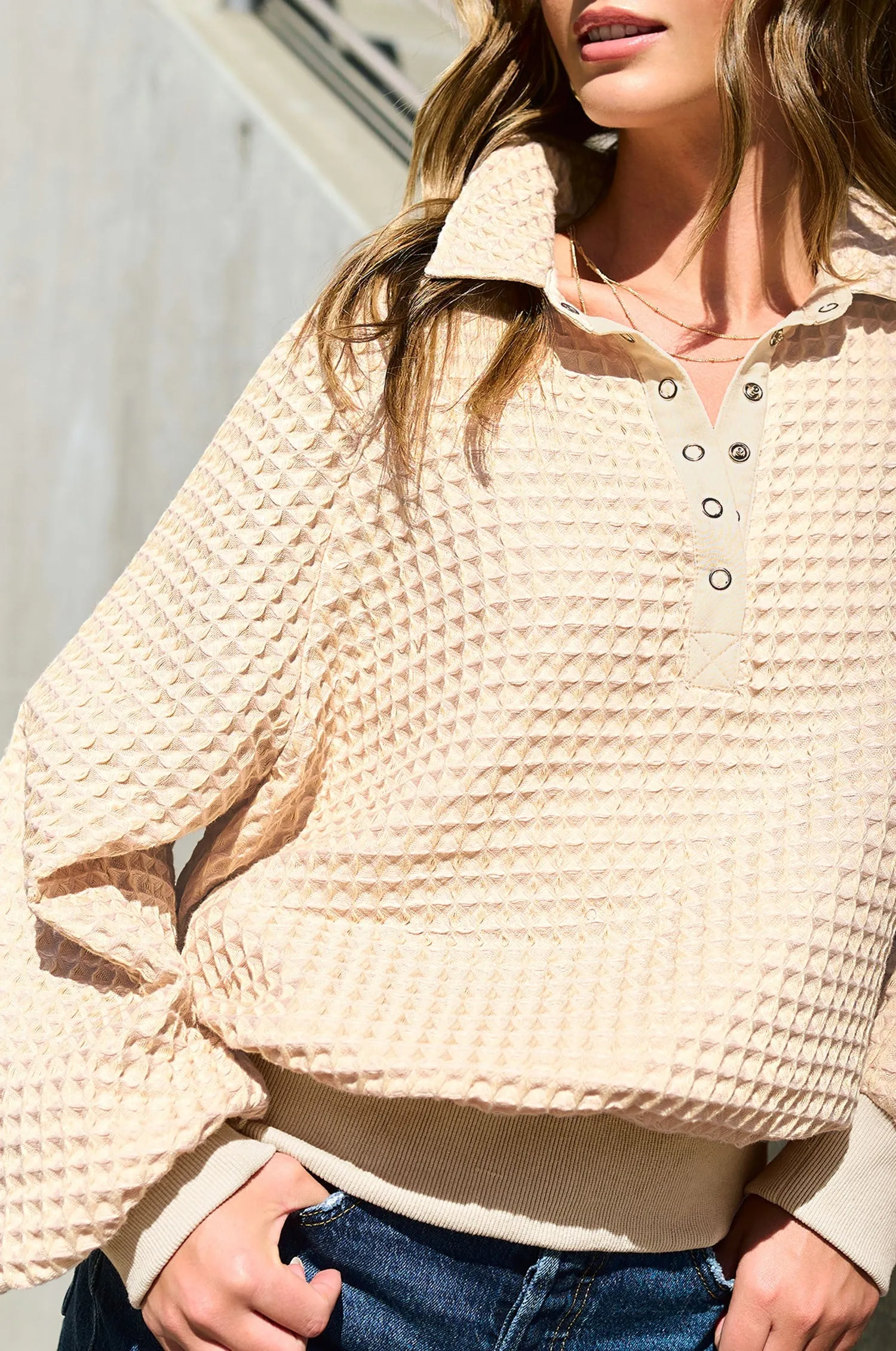 Emmy Oversized Two Tone Textured Top - Chiffon