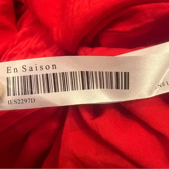 En Saison Eyelet Midi Dress in RED Size Small Ties at Shoulder 100% Cotton