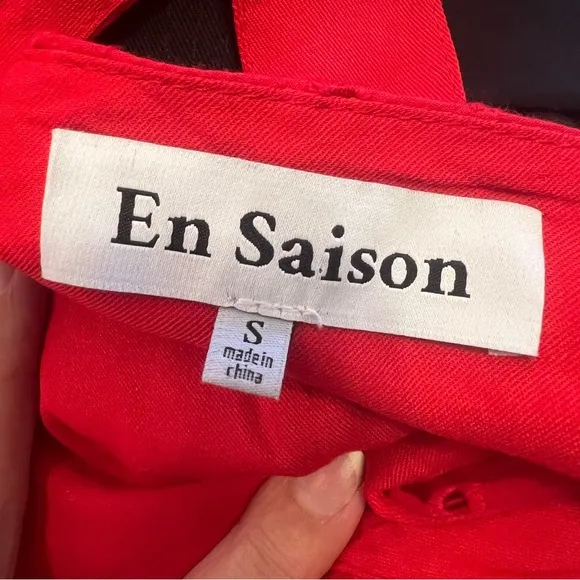 En Saison Eyelet Midi Dress in RED Size Small Ties at Shoulder 100% Cotton