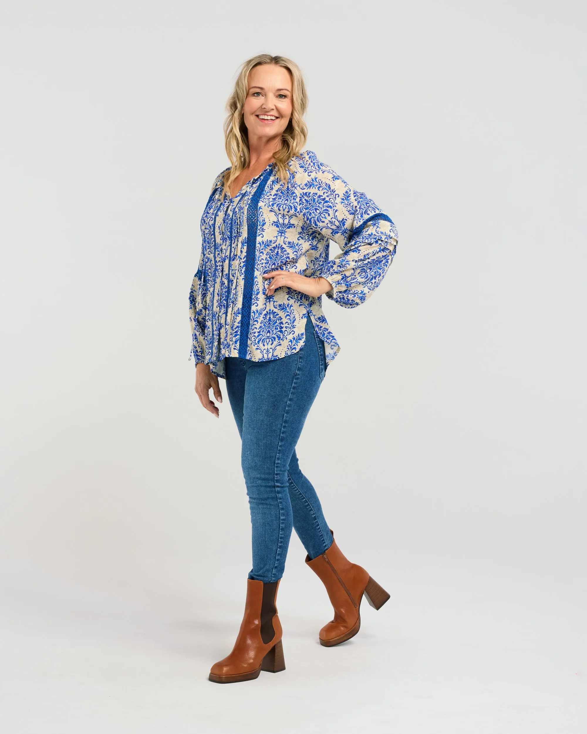 Enola Top | Blue Damask | Seduce