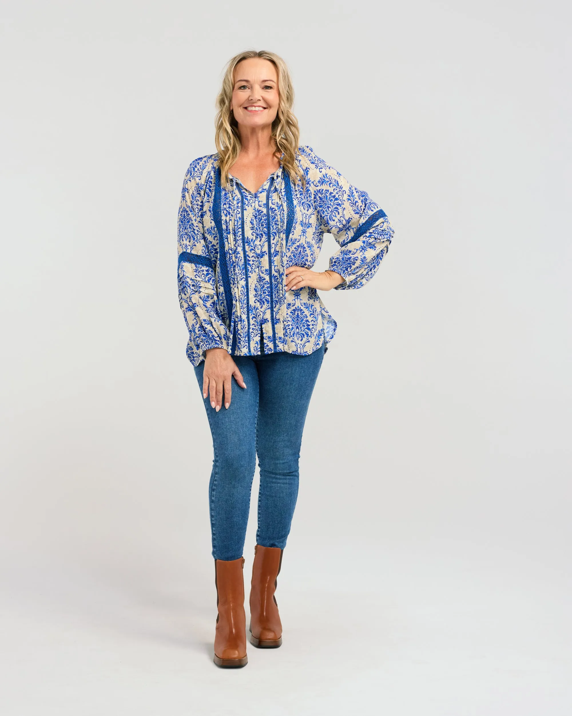 Enola Top | Blue Damask | Seduce