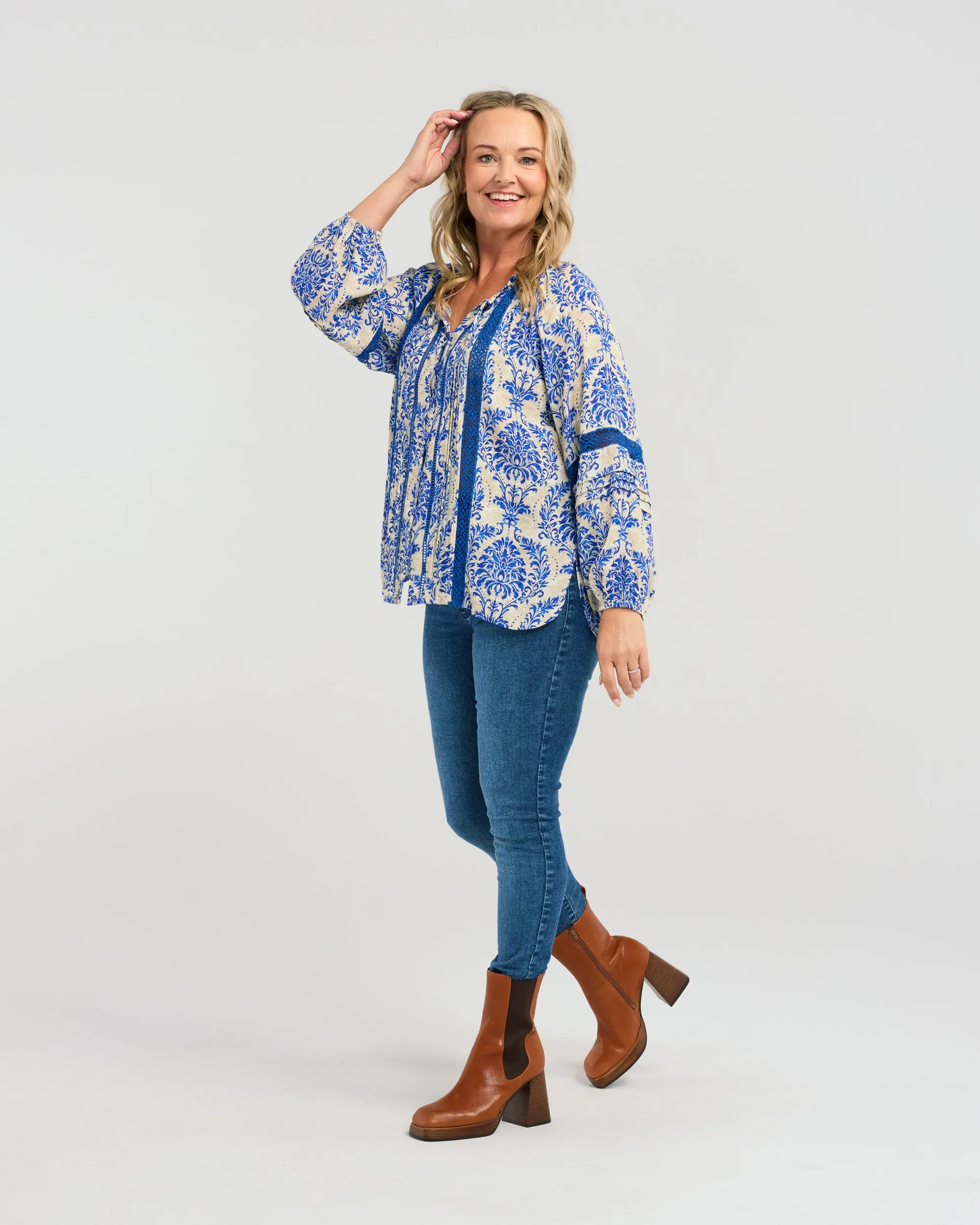 Enola Top | Blue Damask | Seduce