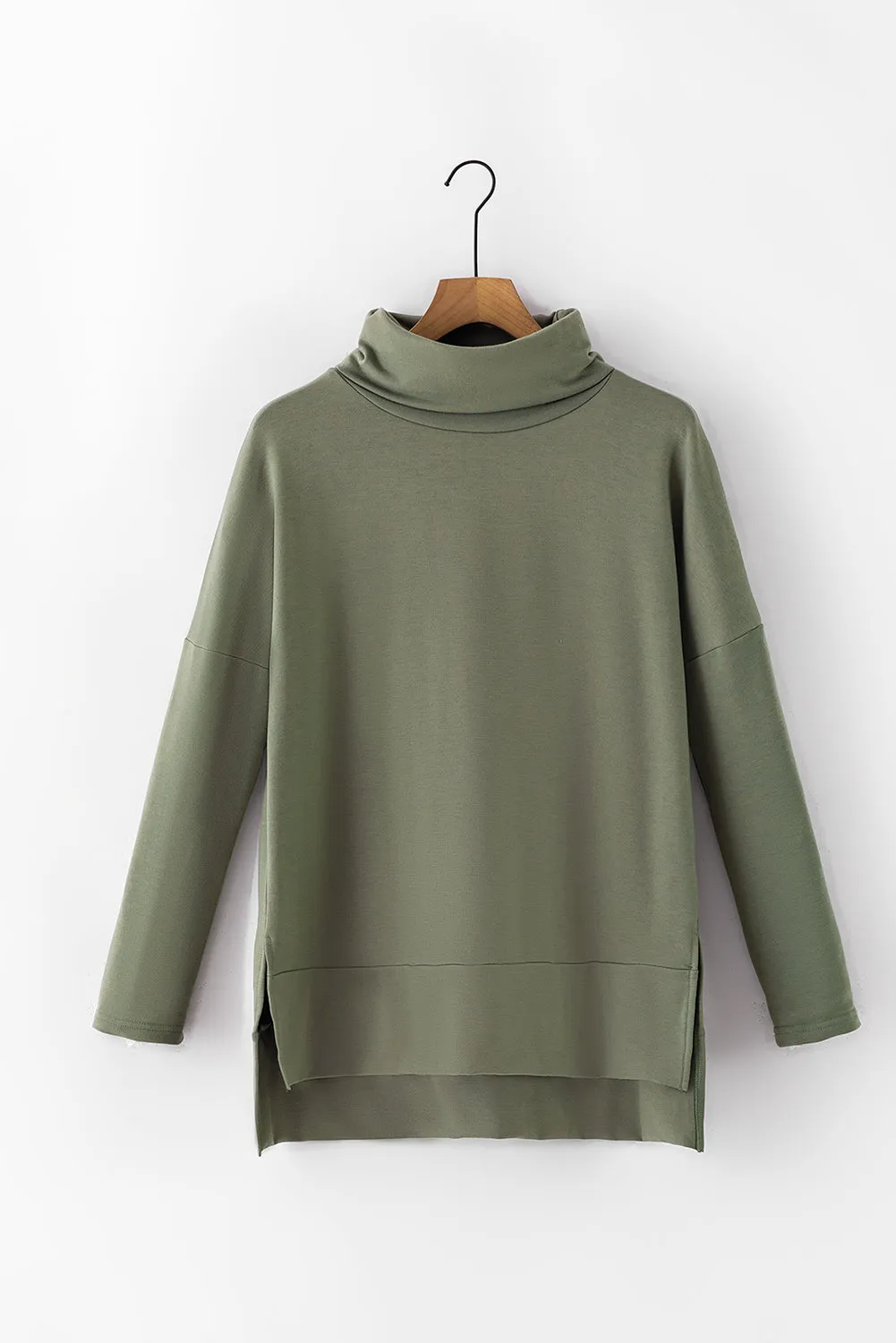 Erin Side Slit High-Low Cowl Neck Long Sleeve Blouse