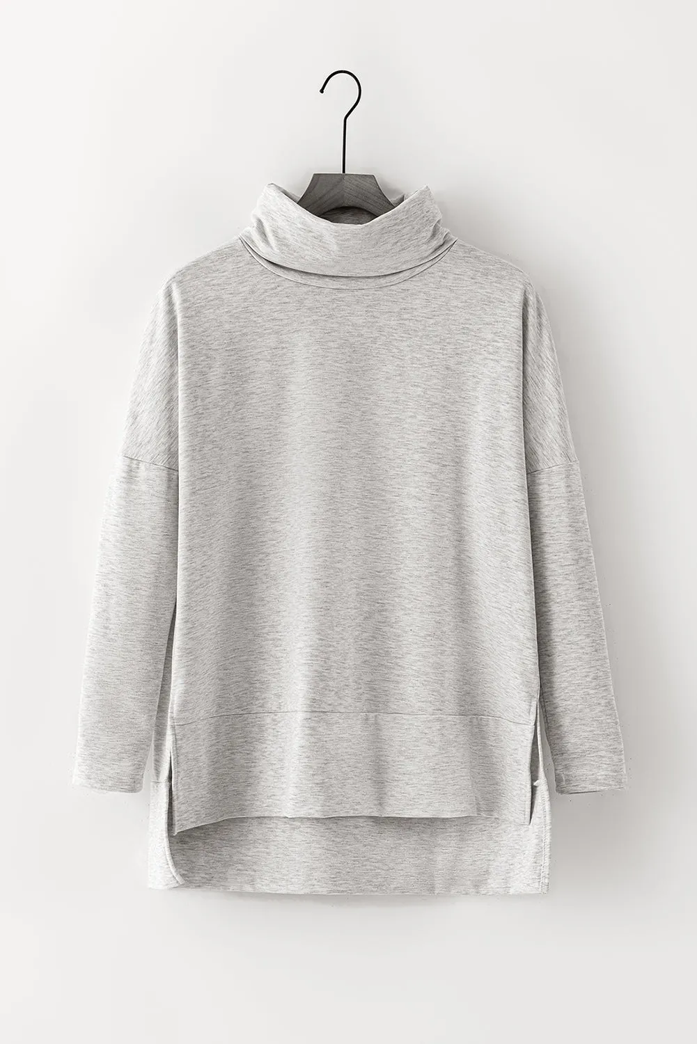 Erin Side Slit High-Low Cowl Neck Long Sleeve Blouse