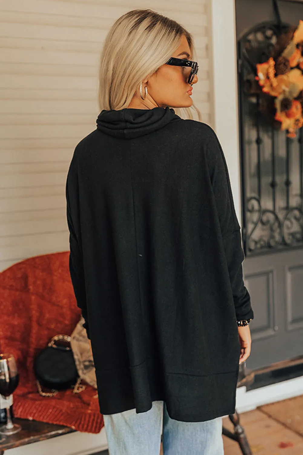 Erin Side Slit High-Low Cowl Neck Long Sleeve Blouse