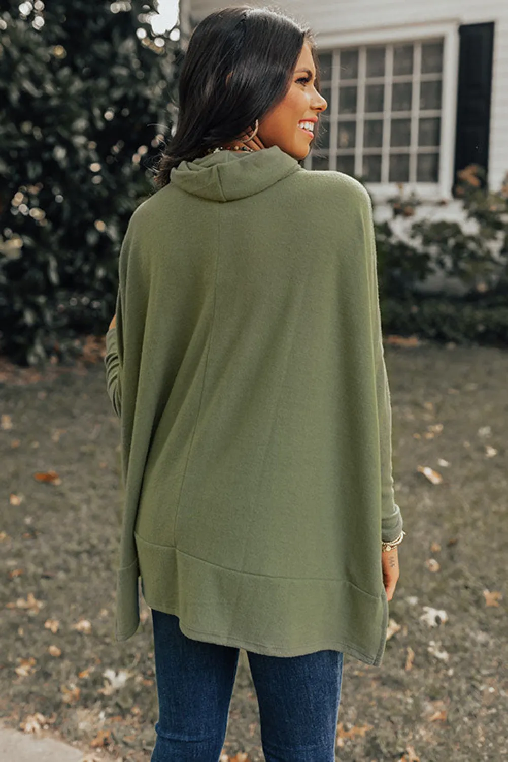 Erin Side Slit High-Low Cowl Neck Long Sleeve Blouse