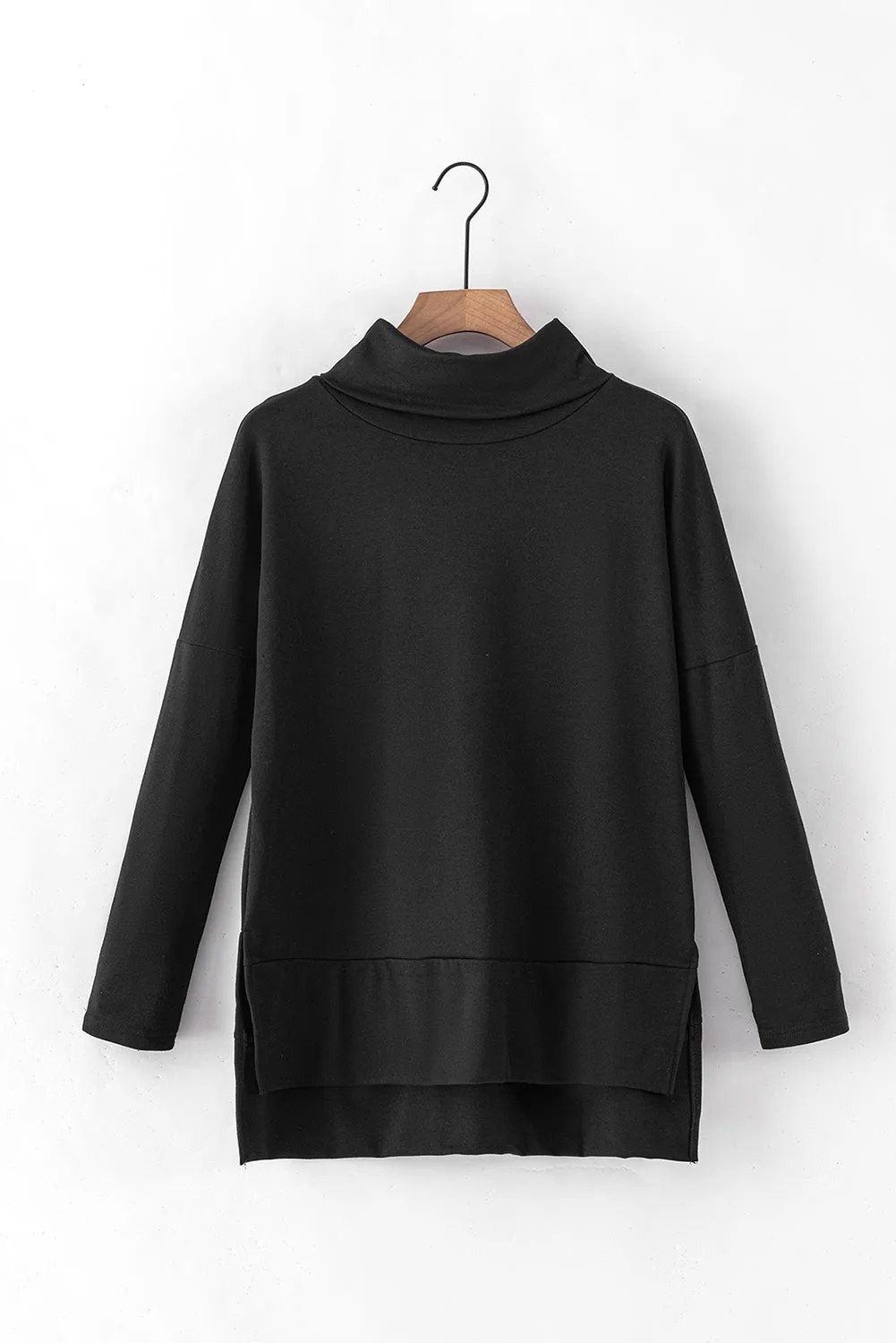 Erin Side Slit High-Low Cowl Neck Long Sleeve Blouse