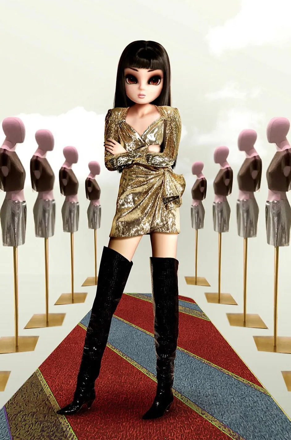 Exclusive 2018 Attico for Luisaviaroma Gold Sequin Wrapped Plunging Mini Dress