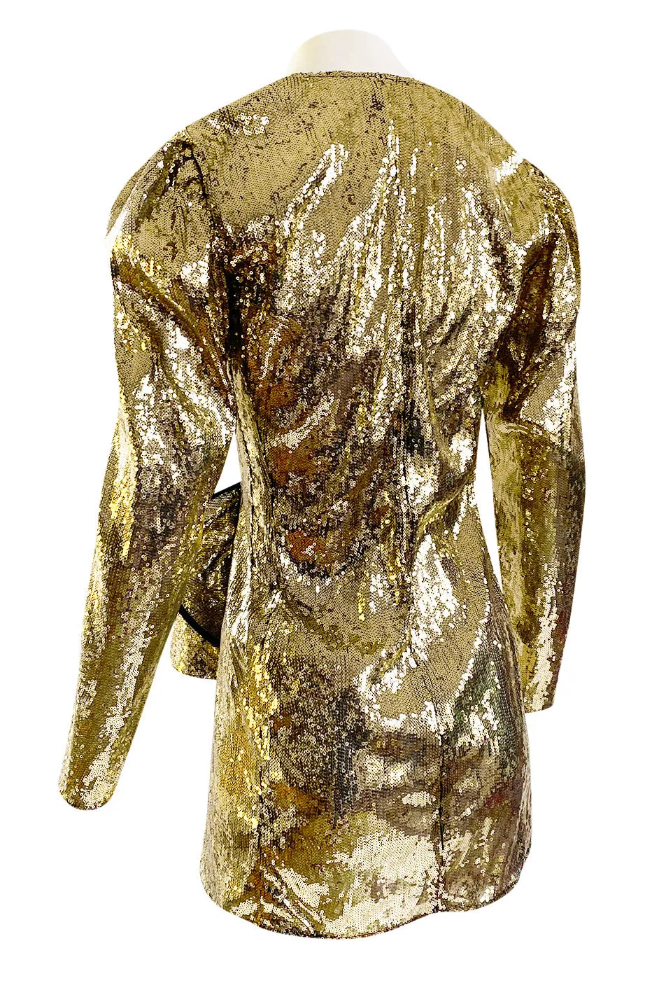 Exclusive 2018 Attico for Luisaviaroma Gold Sequin Wrapped Plunging Mini Dress