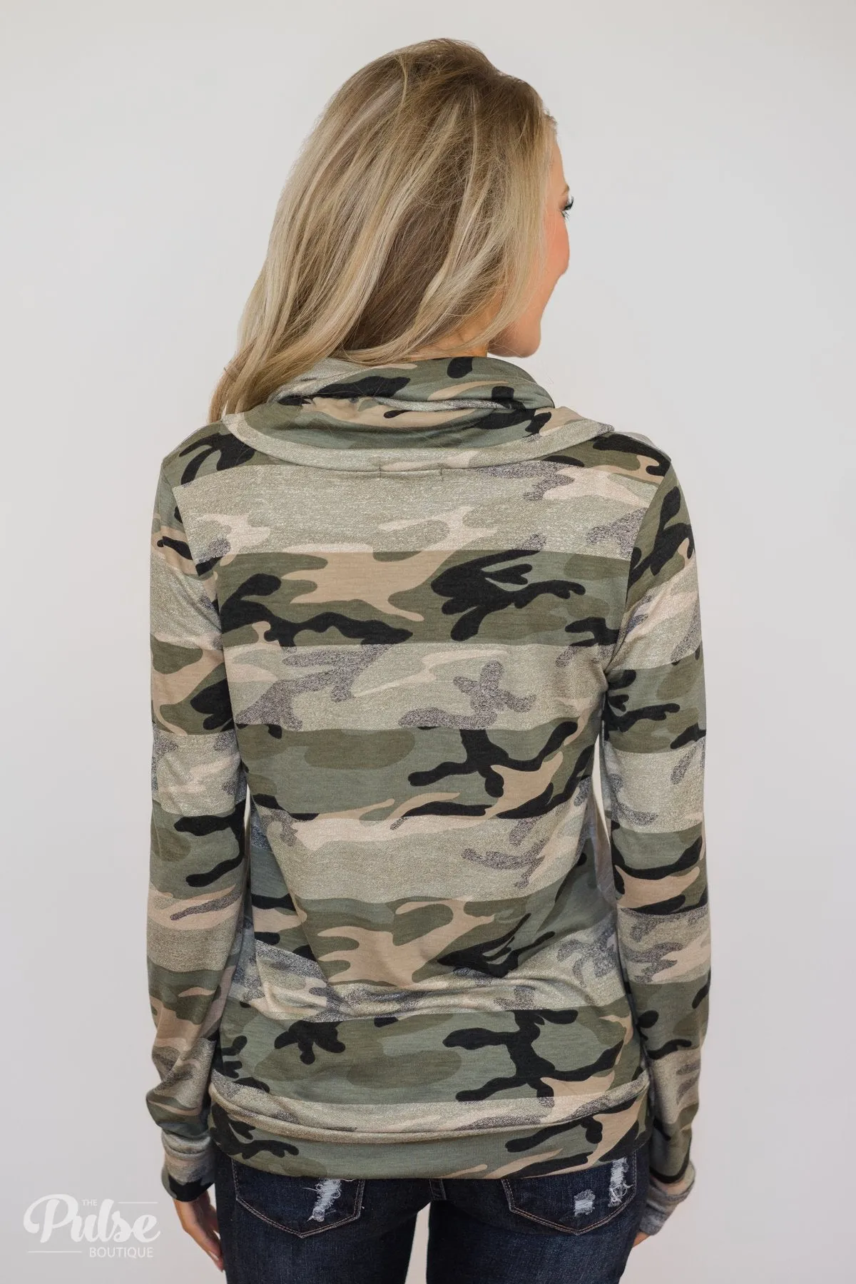 Fade Into You Camo Cowl Neck- Grey