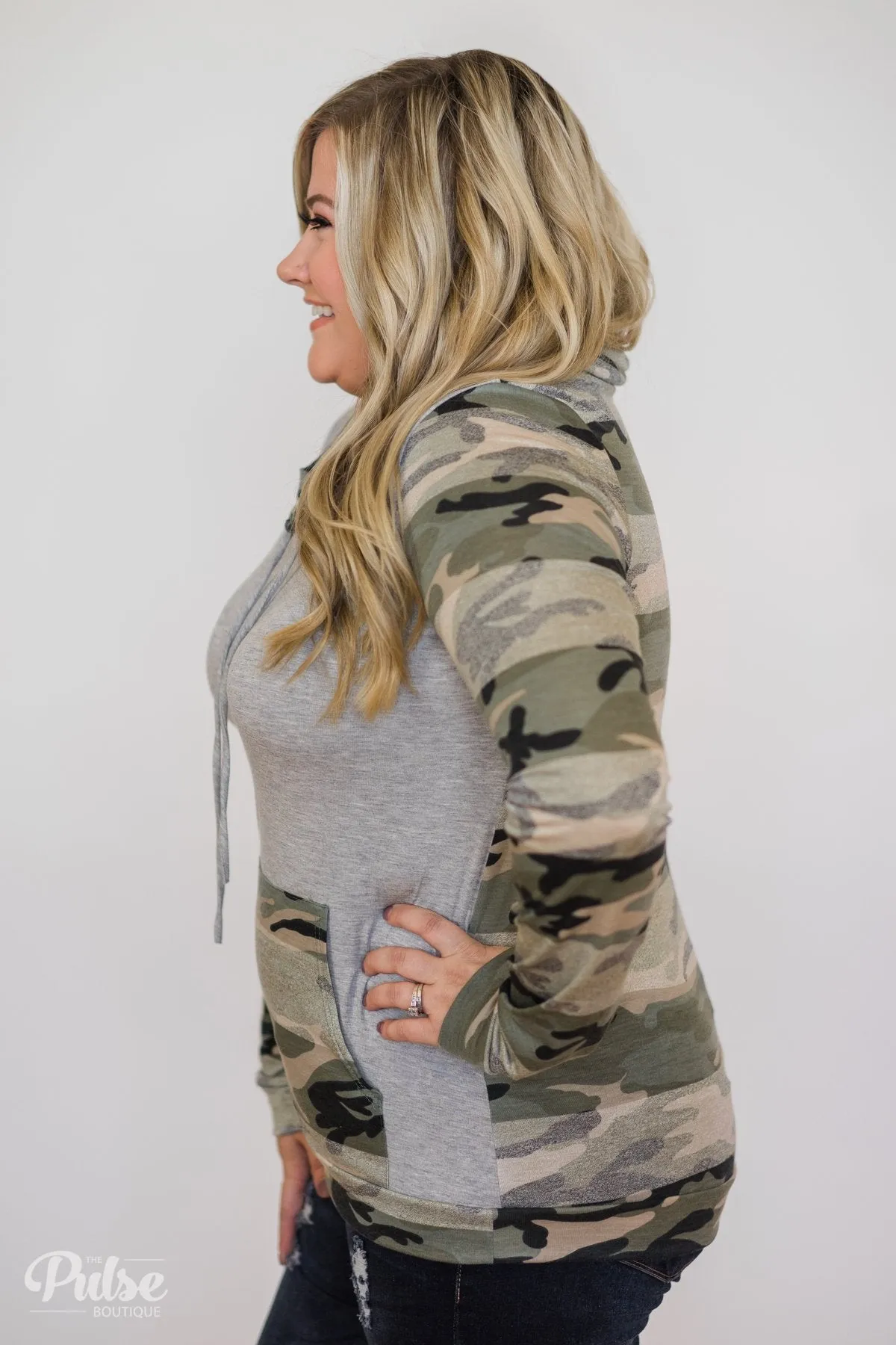 Fade Into You Camo Cowl Neck- Grey