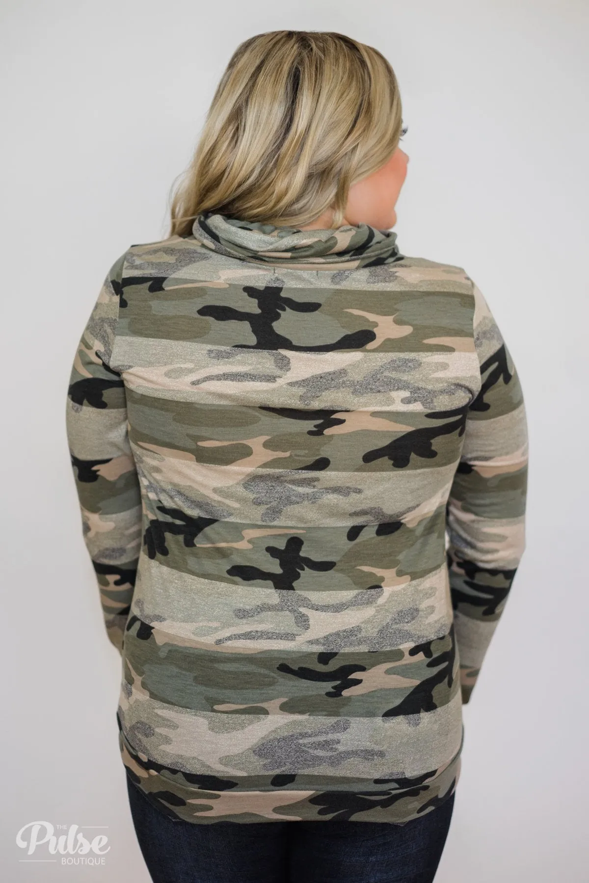 Fade Into You Camo Cowl Neck- Grey