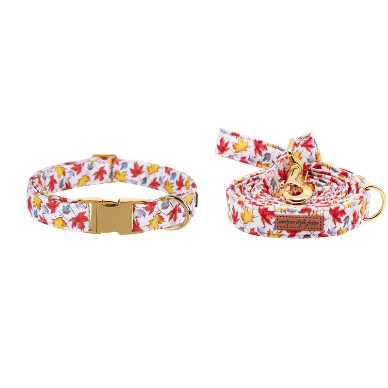 Fall Bow Tie Dog Collar with Fall Maple Leaf Print