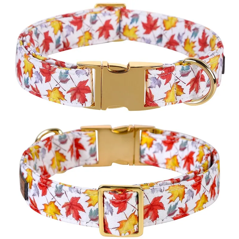 Fall Bow Tie Dog Collar with Fall Maple Leaf Print