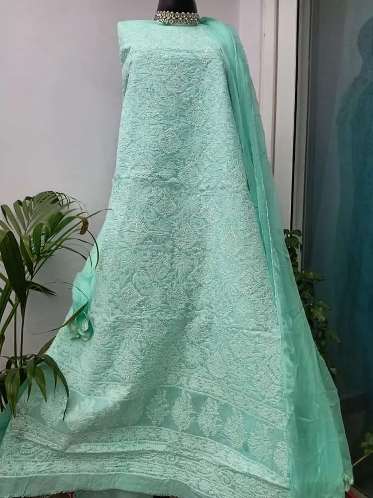 Fancy Cotton chikankari salwar suit in sea green