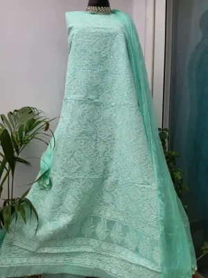 Fancy Cotton chikankari salwar suit in sea green