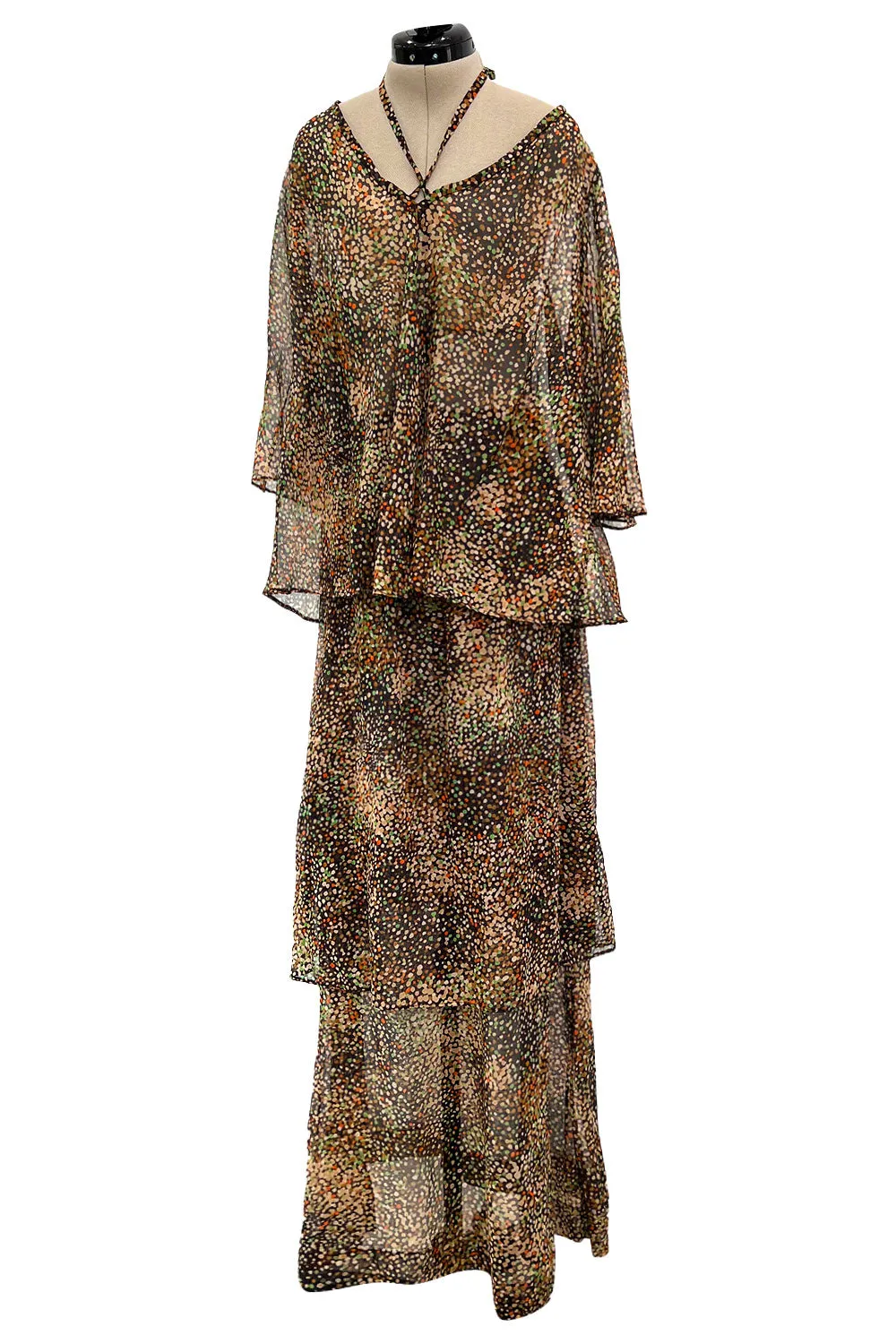 Fantastic 1970s Yves Saint Laurent Light and Airy Top w Curved Sleeves & Tiered Dress Skirt Set