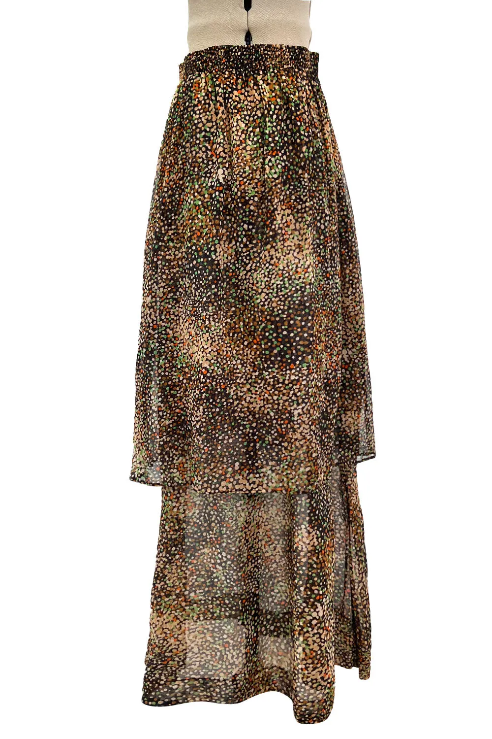 Fantastic 1970s Yves Saint Laurent Light and Airy Top w Curved Sleeves & Tiered Dress Skirt Set