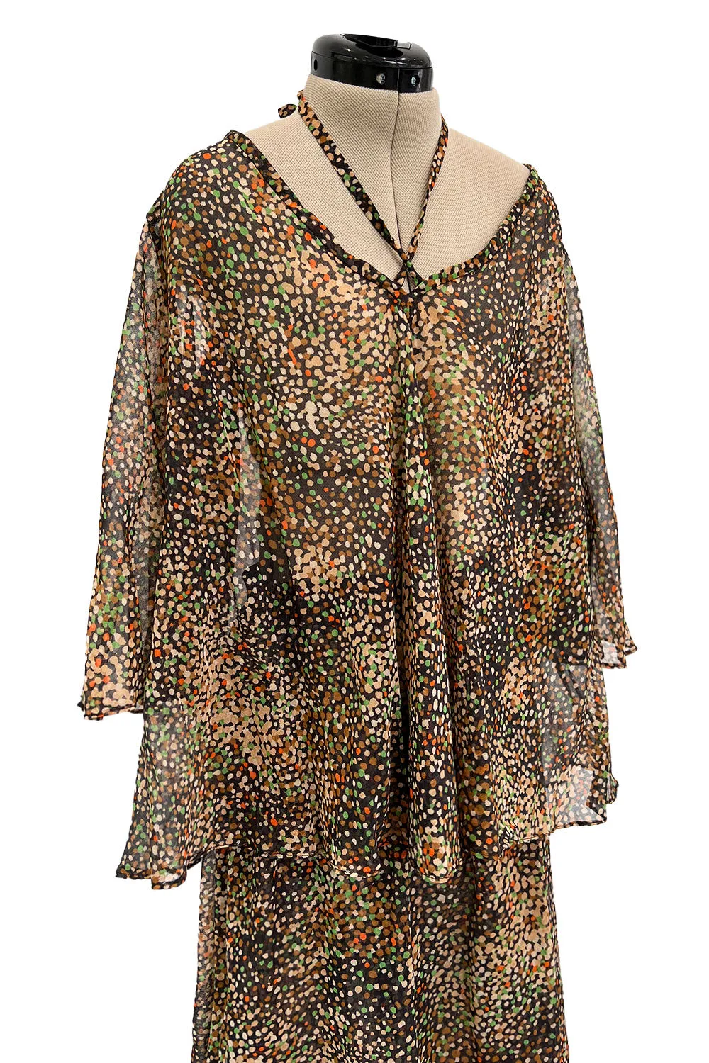 Fantastic 1970s Yves Saint Laurent Light and Airy Top w Curved Sleeves & Tiered Dress Skirt Set