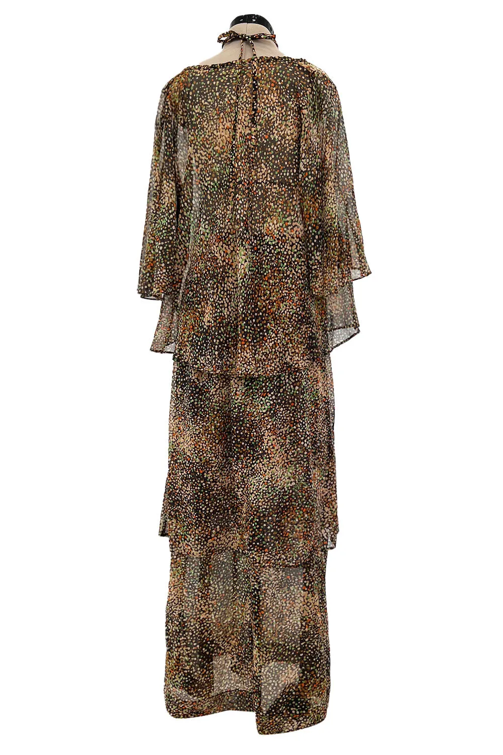 Fantastic 1970s Yves Saint Laurent Light and Airy Top w Curved Sleeves & Tiered Dress Skirt Set