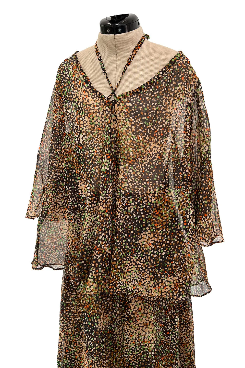 Fantastic 1970s Yves Saint Laurent Light and Airy Top w Curved Sleeves & Tiered Dress Skirt Set