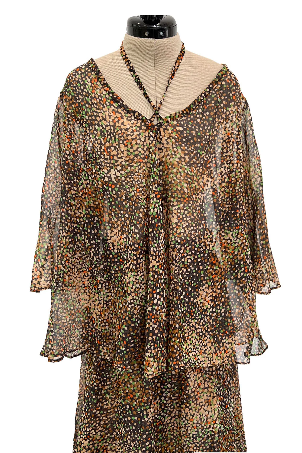 Fantastic 1970s Yves Saint Laurent Light and Airy Top w Curved Sleeves & Tiered Dress Skirt Set