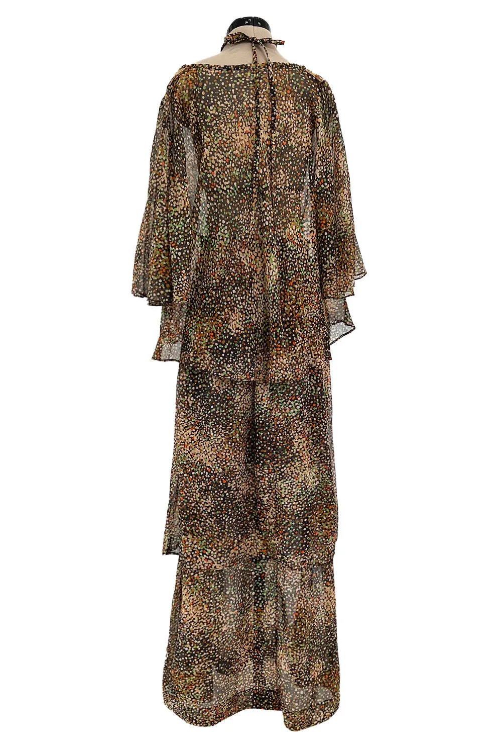 Fantastic 1970s Yves Saint Laurent Light and Airy Top w Curved Sleeves & Tiered Dress Skirt Set