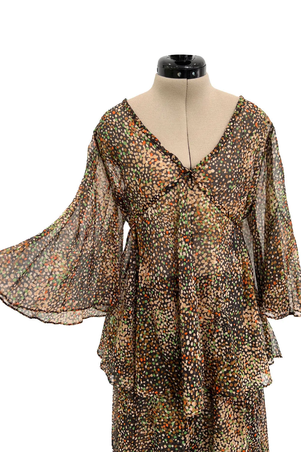 Fantastic 1970s Yves Saint Laurent Light and Airy Top w Curved Sleeves & Tiered Dress Skirt Set