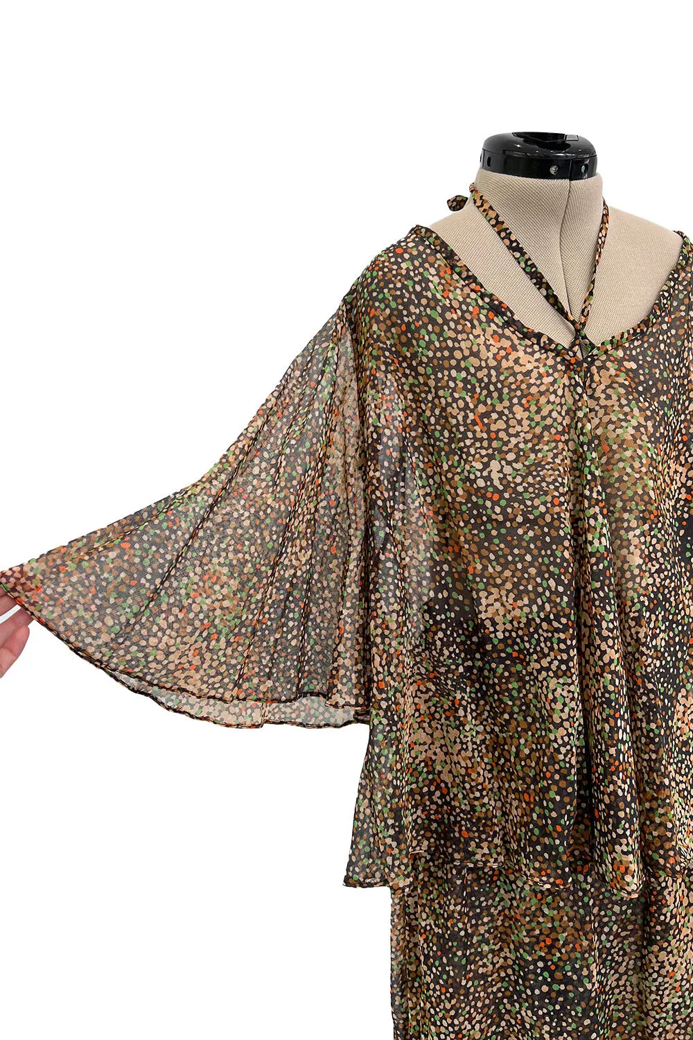 Fantastic 1970s Yves Saint Laurent Light and Airy Top w Curved Sleeves & Tiered Dress Skirt Set